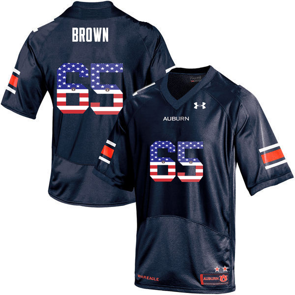 Men #65 Tucker Brown Auburn Tigers USA Flag Fashion College Football Jerseys-Navy - Click Image to Close